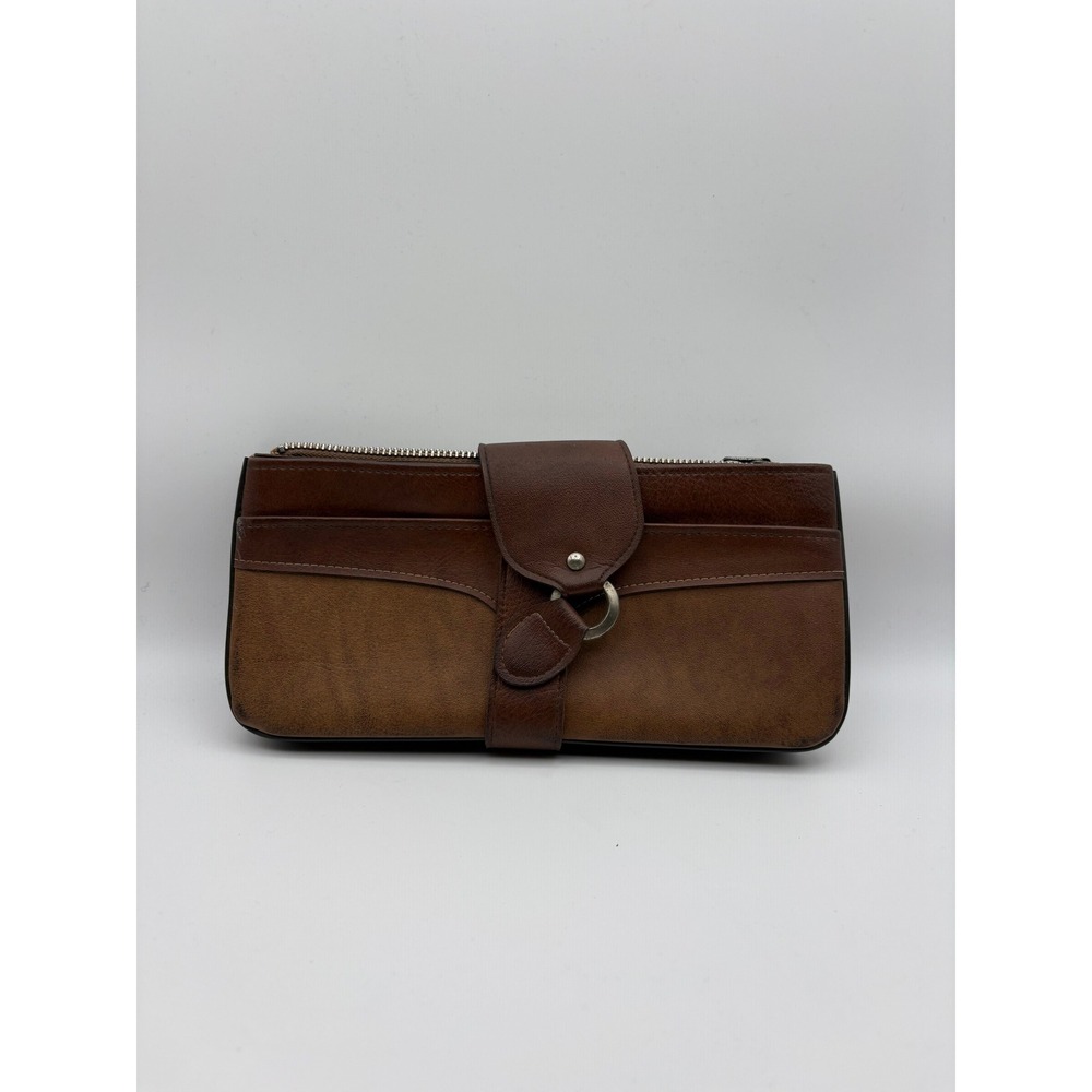 Vintage 50s Rolfs Leather Suede Clutch Wallet Brown Minimalist Houndstooth Bag